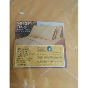 Vintage Sears Medley Dark Gold Solid Twin Bed Flat Sheet  104 x 66 Percale